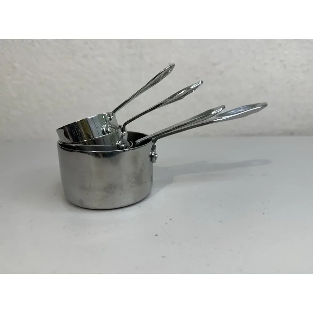 All-Clad Stainless Steel Measuring Cups 4pc Set Saucepan Design Riveted Handles